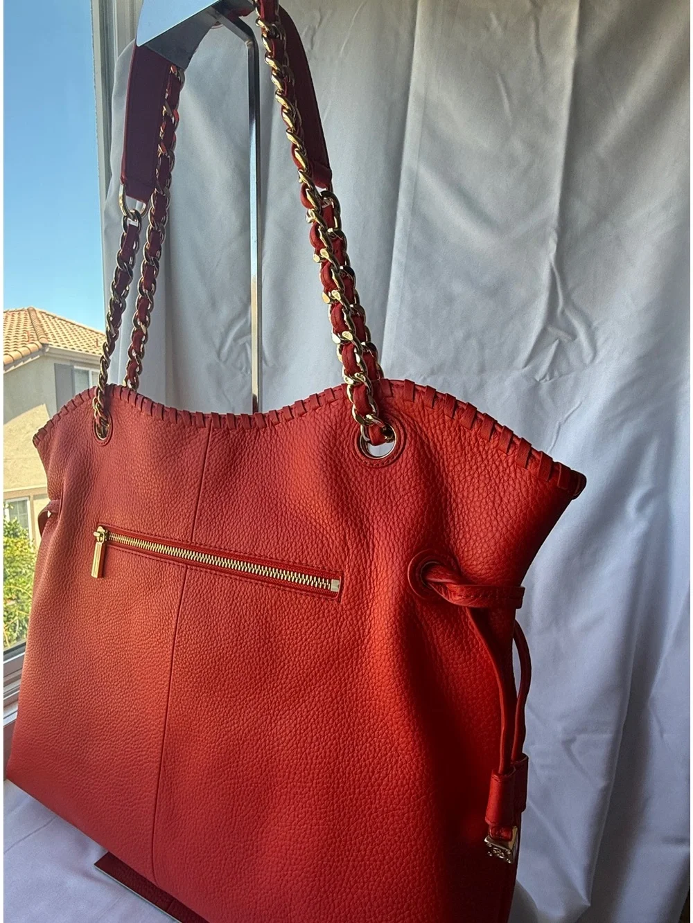 Authentic Tory Burch Marion Chain Slouchy Tote – Pebbled Leather